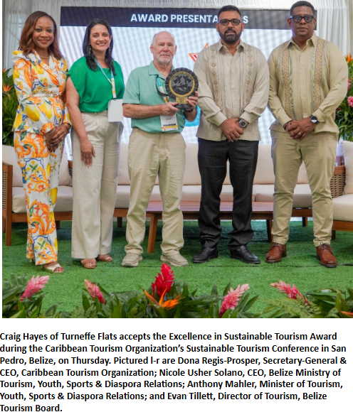 craig hayes accepts CTO excellence in sustainable tourism award in Belize 2026